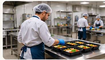 Illustrative commercial kitchen team at work